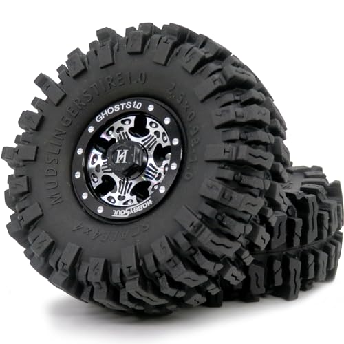 Soft Sticky 64 * 25mm 1.0 Mud Slingers tires & Heavy 1.0 Beadlock Wheels rims For RC Crawler 1/24 AX24 SCX24 FCX24 1/18 TRX4M Upgrades - color: Black