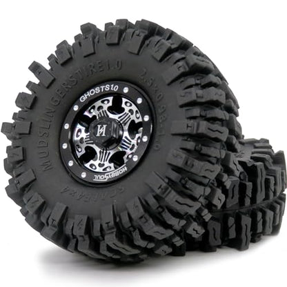 Soft Sticky 64 * 25mm 1.0 Mud Slingers tires & Heavy 1.0 Beadlock Wheels rims For RC Crawler 1/24 AX24 SCX24 FCX24 1/18 TRX4M Upgrades - color: Black