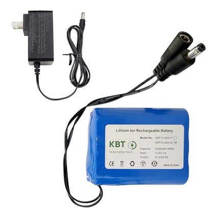 KBT 12V 5200mAh Rechargeable Li-ion Battery, DC5521 Male Connector, Replacement Battery Pack with Charger Compatible for 12V Device RC Car, Boat, Robot, DIY, LED Light Strip, CCTV Camera - style: 5.2Ah DC5521 plug