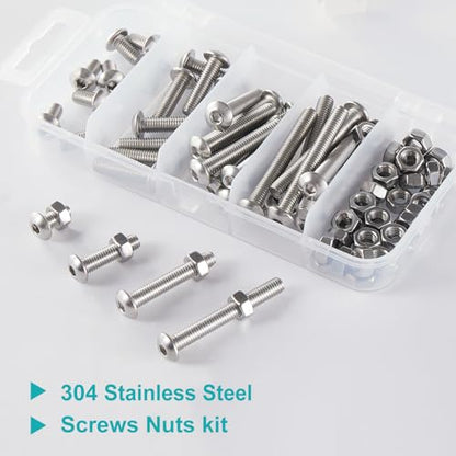 M5 x 10mm 20mm 30mm 40mm Button Head Socket Cap Screws Bolts and Nuts, Stainless Steel 304, Bright Finish, Metric Allen Hex Drive, Fully Thread, Assortment Kit 80PCS - size: Button M5x10-40mm+Nuts
