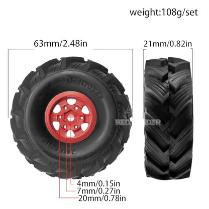 REDSPIDER 1.0 Beadlock Wheels and MUD Tires Set for 1/24 1/18 RC Crawler Car SCX24 TRX4M FCX24M FCX18 TRX4M UTB18 (Red) - color: Red