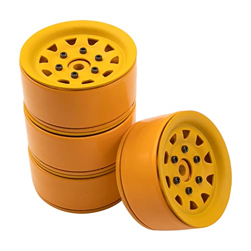 4Pcs ShareGoo Metal Wheel Hub Rims 1.9 Inch Beadlock Wheel Rim 25.5mm Thickness Compatible with Axial SCX10 90046 Wraith Traxxas TRX4 D90 Tamiya CC01 1/10 RC Crawler Car (Yellow) - color: Yellow