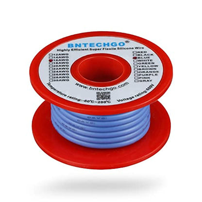 BNTECHGO 16 Gauge Silicone Wire Blue 25ft Stranded Tinned Copper Wire | Flexible 16 AWG Stranded Wire Silicone Rubber Insulation For RC Models, Drone, Robot, Battery, EV Charger, 3D Printer, DIY - color: 16 gauge silicone wire blue, size: silicone wire 25
