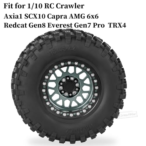 RC 2.2 Beadlock Tires Set 2.2" Wheels and Tires for 1/10 RC Crawler SCX10 AMG 6X6 TRX4 Gen8 Gen7 Pro,Alloy 2.2 RC Rims Rubber Tires,Titanium - color: Titanium(4pcs)