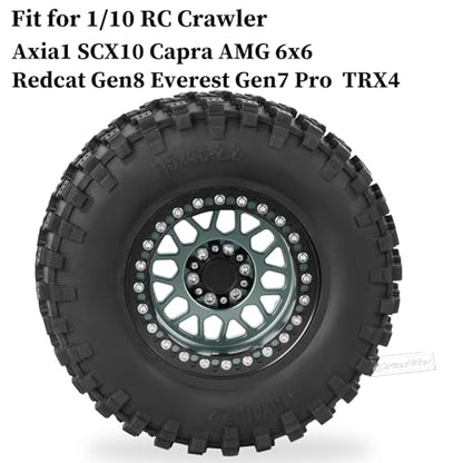 RC 2.2 Beadlock Tires Set 2.2" Wheels and Tires for 1/10 RC Crawler SCX10 AMG 6X6 TRX4 Gen8 Gen7 Pro,Alloy 2.2 RC Rims Rubber Tires,Titanium - color: Titanium(4pcs)