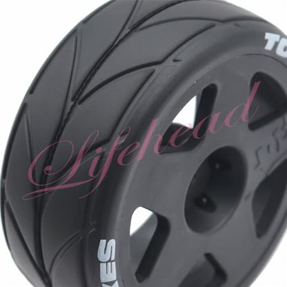 Lifehead 65mm On Road Rubber Tires& Wheels Rims 12mm Hex Hub for HPI Ken Block's Tamiya XV01 TT01 TT02B Kyosho FAZER MK2 Lc Racing PTG HSP RGT RC 3RACING D5 1/10 RC Rally Car - color: Black 2