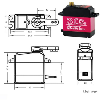 DS3230MG 30KG Metal Gear Digital Servo High Torque Steering Gear Servo, Waterproof Aluminium Case RC Servo Motor for 1/8 1/10 1/12 RC Cars (Control Angle 270°, Pack of 2pcs) - style: 2PCS 30KG DS3230 - 270°
