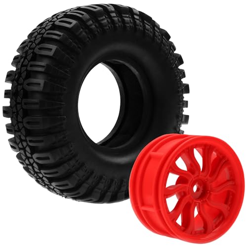 RC 1.9" RC Tires and Wheel Nylon Rims 12mm Hex Hub OD 106mm/4.25" Rubber Tyre 10-Spoke Compatible with 1/10 Axial SCX10 RC4WD D90 Tamiya CC01 TF2 Traxxas TRX4 RC Crawler (Red) - color: Red