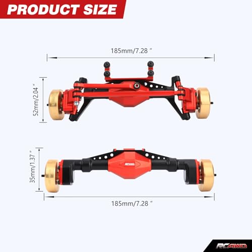 RCAWD UTB18 Capra Brass Weighted Portal Axles Set with Gear Assembly & Wheel Hex & Servo Mount for 1/18 Front Rear Upgrades Parts Trail Buggy Crawlers Red - color: Red