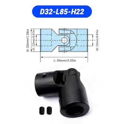22mm to 22mm Universal Joint Coupling, D32 L85 Carbon Steel Rotatable Steering Shaft U Joint Coupler Motor Connector for DIY Model RC Car Robot - size: D32-L85-H22, style: No Keyway