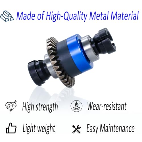 Assembled Differential 30T 0.8Mod for ARRMA 1/18 Granite GROM, Typhon GROM, 1/14 Mojave GROM, 1/12 Losi AWD RC Racecar, RC Front & Rear Universal Upgraded Metal Differential 2Pcs (Black/Blue) - color: Black-blue