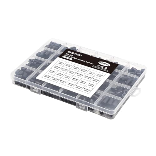 Exqutoo 600Pcs ABS Round Spacers ID 3mm & ID 4mm, OD 7mm | 2mm 3mm 5mm 6mm 8mm 10mm 12mm 15mm Length, Non-Threaded Washers Suitable for M3 M4 Screws Hardware - color: Black/3.2mm,600Pcs