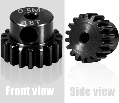 Hardened Steel 0.5M Pinion Gear 18T 2mm Shaft for RC Car/Helicopter Upgrade, Compatible with ARRMA 1/14 Typhoon 1/16 Mojave 1/18 Granite, Losi 1/12, 0.5Mod 13T-27T Gear for Brushed Brush-Less Motors - size: 18T