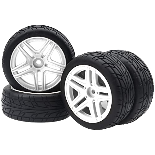 OD2.75'' 12mm Hex Hub Wheel Rims Nylon & Rubber Tires Compatible with HSP Tamiya HPI Kyosho Traxxas WLtoys 1/10 1/12 On-Road Touring Car,Wltoys 144001 Traxxas 1/16 Slash RC Buggy (White) - color: White