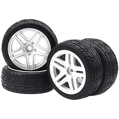 OD2.75'' 12mm Hex Hub Wheel Rims Nylon & Rubber Tires Compatible with HSP Tamiya HPI Kyosho Traxxas WLtoys 1/10 1/12 On-Road Touring Car,Wltoys 144001 Traxxas 1/16 Slash RC Buggy (White) - color: White