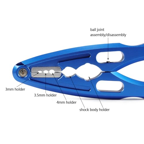 Universal RC Shock Pliers & Spring Clamp Tool w/Ball End Hex Driver - Aluminum Multi-Function for Shock Assembly & Turnbuckles - Fits 1/10 1/8 Scale RC Car Truck Buggy Rock Crawler (Blue)