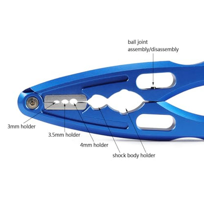 Universal RC Shock Pliers & Spring Clamp Tool w/Ball End Hex Driver - Aluminum Multi-Function for Shock Assembly & Turnbuckles - Fits 1/10 1/8 Scale RC Car Truck Buggy Rock Crawler (Blue)
