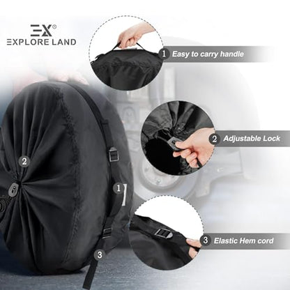 Explore Land Seasonal Tire Cover - Spare Tire Bag with Handle, Heavy Duty Winter Wheel Storage Tote Against Dust and Scratches, 4 Pack (Fits Diameters 23''-25.75'', Black) - size: S (Fits Tire Diameters 23''-25.75''), style: Tire Storage Bag-Black