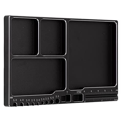 Drfeify RC Repair Screw Tray,Portable Aluminium Alloy Magnetic Magnetic Parts Tray with Magnetic Pad for RC Repair (Black) - color: Black