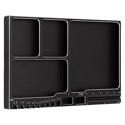 Drfeify RC Repair Screw Tray,Portable Aluminium Alloy Magnetic Magnetic Parts Tray with Magnetic Pad for RC Repair (Black) - color: Black