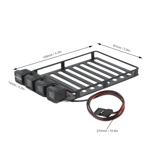 RC Roof Rack Luggage Carrier with 4 LED Lights RC Car Rack Lights Luggage Rack for Axial SCX24 1/24 RC Crawler Accessories (Quadrate Lamp) - size: Quadrate Lamp