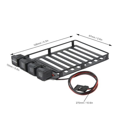 RC Roof Rack Luggage Carrier with 4 LED Lights RC Car Rack Lights Luggage Rack for Axial SCX24 1/24 RC Crawler Accessories (Quadrate Lamp) - size: Quadrate Lamp