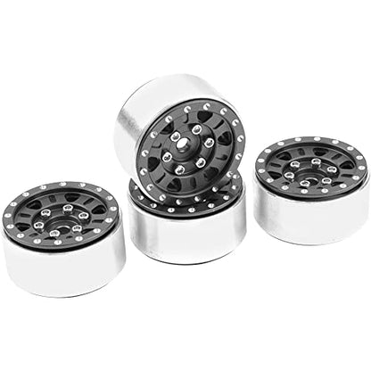 4Pack HIRCQOO 1.0" SCX24 Beadlock Wheels Rim 7mm Hex Wheel Rims Compatible with Axial 1/24 AXI90081 AXI00002V2 C10 Gladiator RC Micro Beadlock Wheels Crawler Car (Black) - color: Black
