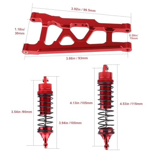 HobbyPark Front & Rear Aluminum Suspension Arms Set and Full Metal Shock Absorber Assembled for 1/10 Traxxas Slash 4x4 Hop-ups,Replacement of 3655x 5862 (Red)