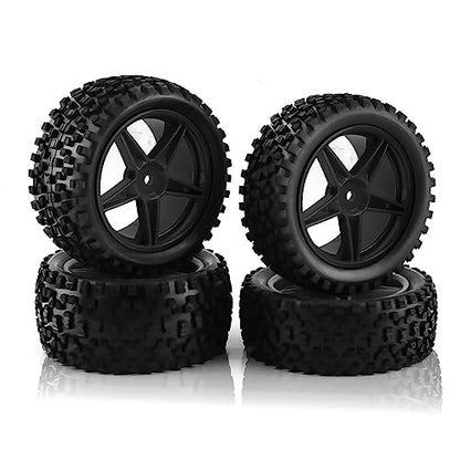 1/10 RC Off Road Tires and Wheels Rims 12mm Hex Set Front and Rear 87mm Rubber Buggy Tyres Foam Inserts for 1:10 Off-Road Car HSP Kyosho HPI Tamiya HSP 94107 94166 94106 94155 4PCS (Black) - color: Black