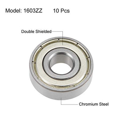 1603ZZ Deep Groove Ball Bearings Z2 5/16 x 7/8 x 9/32 Double Shielded Bearing Steel 10pcs - size: 5/16"x7/8"x9/32"