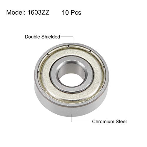 1603ZZ Deep Groove Ball Bearings Z2 5/16 x 7/8 x 9/32 Double Shielded Bearing Steel 10pcs - size: 5/16"x7/8"x9/32"