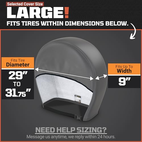 TIRESHIELD PRO Tire Covers Set of 4 - Heavy Duty All-Weather UV-Resistant Wheel Covers w/StormLock-System - Year-Round Protection for Your RV, Camper, Truck, Car & Trailer Tires w/ 29-31.75" Diameter - size: Large - Fits Tire Diameters 29-31.75", style: T