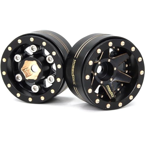 HOBBYSOUL Adjustable Offset Brass 1.0 Beadlock Wheels Rims Negative Offset 1.0 Wheels 38g/Rim for RC 1/18 TRX4M Axial SCX24 90081 & Other 1/24 Micro Crawler, (4-Pack) - color: Black
