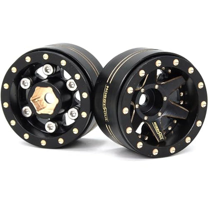HOBBYSOUL Adjustable Offset Brass 1.0 Beadlock Wheels Rims Negative Offset 1.0 Wheels 38g/Rim for RC 1/18 TRX4M Axial SCX24 90081 & Other 1/24 Micro Crawler, (4-Pack) - color: Black