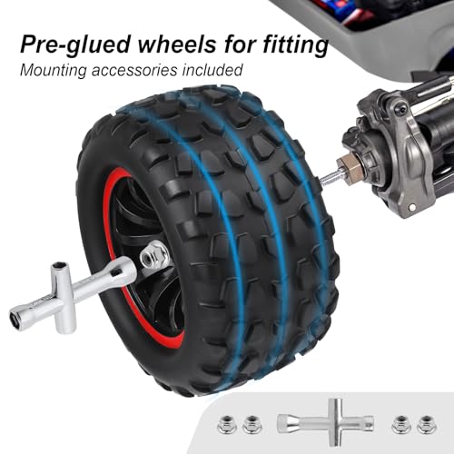 Hobbypark Pre-Glued 12mm Hex RC Truck Wheels and Tires Set for 1/10 Traxxas Stampede Hoss 4x4 VXL Redcat Blackout XTE Pro Volcano EPX Pro 2s 3s 4s Brushless Systems
