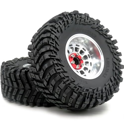 RC 2.2 Beadlock Wheels and Tires, Tall 5.0''/127mm Tires 2.2 Tyres & Adjustable Offset 2.2 Wheels Rims Silver for RC Mud Crawler Trail Gen8 Everest 10 Axial Capra Wraith, (4-Pack)