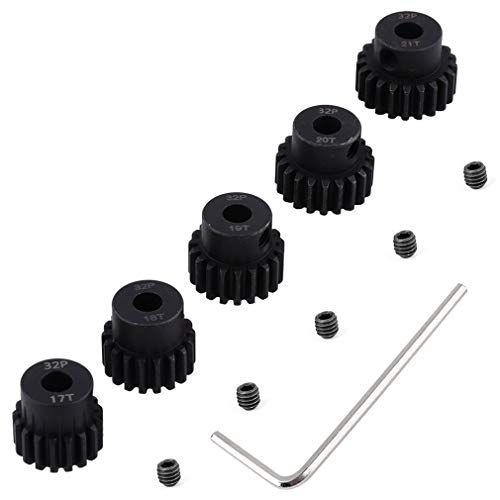 Hobbypark Metal Steel 32 Pitch Pinion Gear Set 5mm Shaft Hole 17T 18T 19T 20T 21T Motor Gears Kit for RC Car (5-Pack)