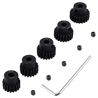 Hobbypark Metal Steel 32 Pitch Pinion Gear Set 5mm Shaft Hole 17T 18T 19T 20T 21T Motor Gears Kit for RC Car (5-Pack)