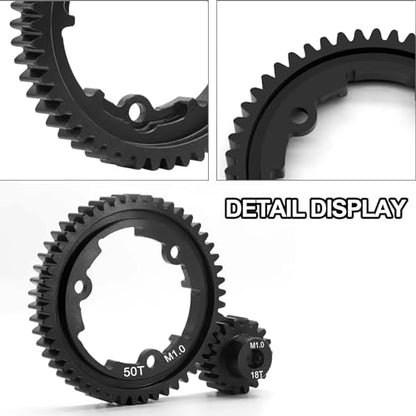 OGRC 50T Steel Spur Gear for Traxxas 1/5 X-Maxx 1/7 XO-1 1/10 Maxx/E-Revo | 1 Mod, with 18T Motor Pinion Gear, Replace Stock Part #6448 - size: 50T