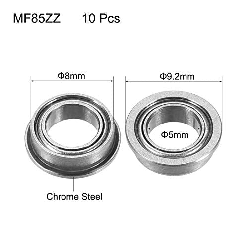uxcell MF85ZZ Flanged Ball Bearing 5mmx8mmx2.5mm Double Metal Shielded (GCr15) Chrome Steel Deep Groove Bearings 10pcs - size: 5x8x2.5mm