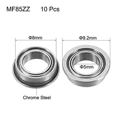 uxcell MF85ZZ Flanged Ball Bearing 5mmx8mmx2.5mm Double Metal Shielded (GCr15) Chrome Steel Deep Groove Bearings 10pcs - size: 5x8x2.5mm