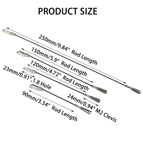 5PCS RC Airplane Metal Clevis with Connecting Rod Pushrod and Swing Keeper for DIY RC Plane Fixed Wing Parts Model Plane Aircraft Connection Accessories (M2x90mm) - size: M2x90mm