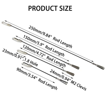 5PCS RC Airplane Metal Clevis with Connecting Rod Pushrod and Swing Keeper for DIY RC Plane Fixed Wing Parts Model Plane Aircraft Connection Accessories (M2x90mm) - size: M2x90mm