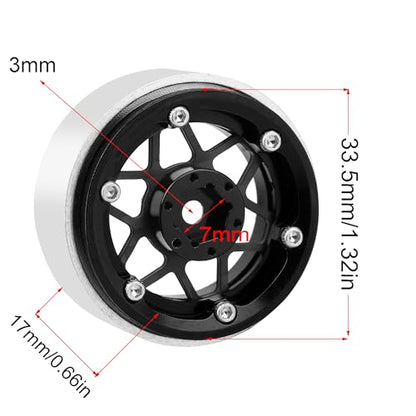 ModuWheel 1.3" Negative Offset Aluminum + Carbon Fiber Beadlock Wheels Rim for 1/24 1/18 AX24 SCX24 TRX4m Ascent18 RC Crawler,Star Pattern-1 (Black) - color: Black