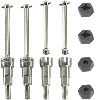 Steel Drive Shaft Kit Front & Rear (Universal Shafts/Rear stub axles/Dogbones/Hexes) - Compatible with ARRMA 1/16 Mojave GROM Series Desert Trucks (ARA2104/ARA2304/ARA2304S) - color: Silver, size: Hex Black