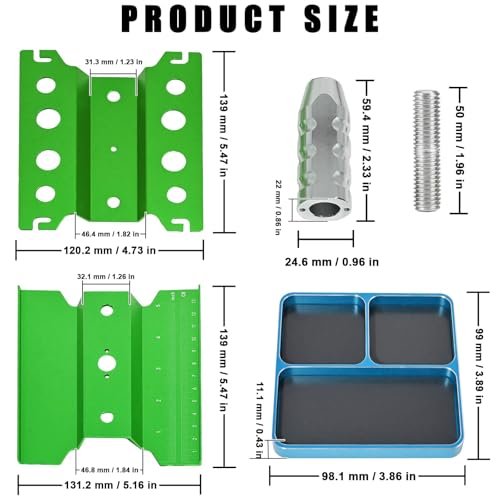 RC Car Work Stand Adjustable Height Lift Lower 360° Rotation Aluminum Repair Stand, Small Screw Tray Fit for 1/8 1/10 1/12 1/14 for Traxxa Axial Arrma RC Crawler Monster Truck Buggy (Green,LightBlue) - color: Green-light Blue