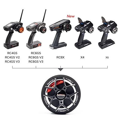 DUMBORC X4 2.4GHz 4-Channel RC Radio Transmitter and X6F Receiver&Alloy Steering Wheel with Fail-Safe & Low Voltage Alarm Function Mixed Mode for Rc Vehicle Car Boat Tank Model Parts Remote Controller