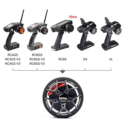 DUMBORC X4 2.4GHz 4-Channel RC Radio Transmitter and X6F Receiver&Alloy Steering Wheel with Fail-Safe & Low Voltage Alarm Function Mixed Mode for Rc Vehicle Car Boat Tank Model Parts Remote Controller