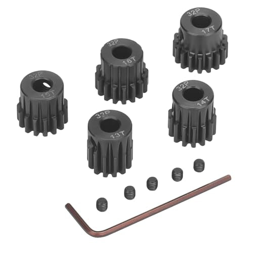 32P 5mm Pinion Motor Gear Sets, daitoku 5PCS RC Pinion Gears 13T 14T 15T 16T 17T for HPI Kyosho Losi Axial Tamiya 1/8 1/10 RC Car - size: 32P 13T 14T 15T 16T 17T