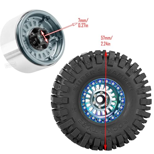 Rc 1.9 Inch Wheel Rims & Tires Wheels for 1/10 RC Crawler Car SCX10 SCX10 II SCX10 III 90046 TRX6 TRX4 D90 VS4-10 Gen8 MST CFX,Aluminum RC 1.9 Beadlock Tires Wheel,Titanium - color: Titanium (1.9 Tires Wheels)